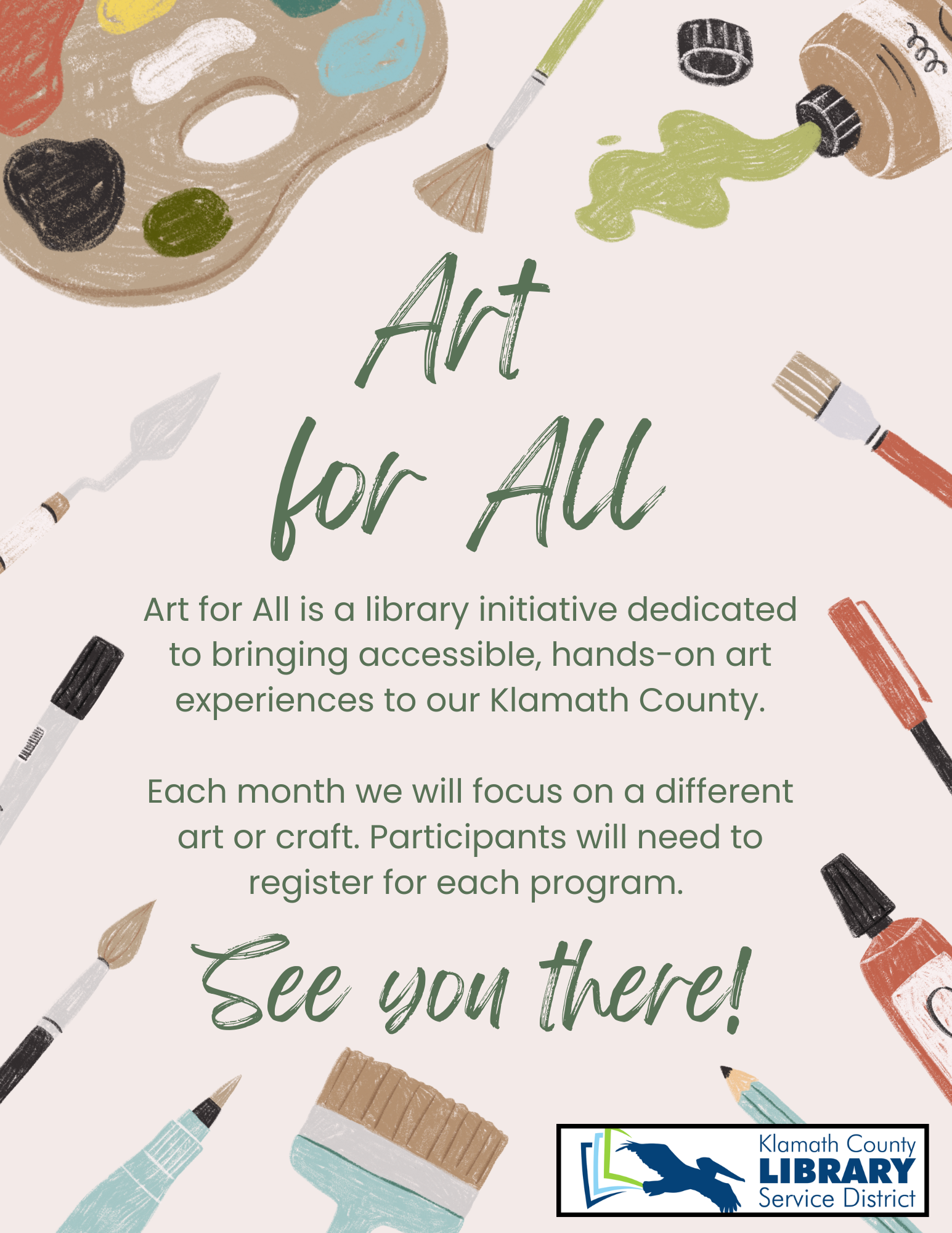 Information regarding the Klamath County Library's art and craft programs.