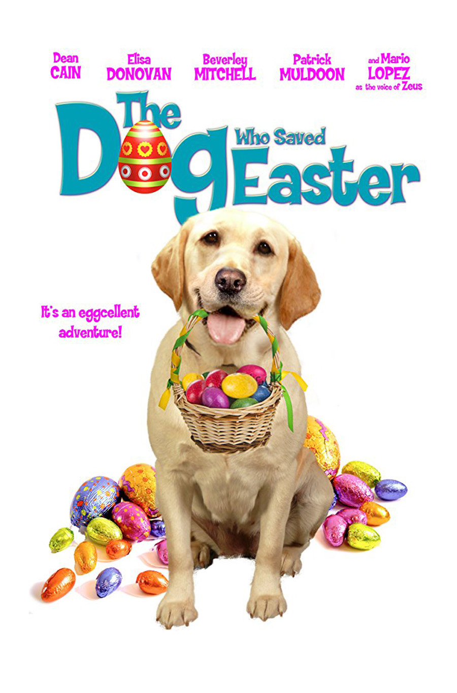 Movie poster with a dog holding a basket of Easter eggs
