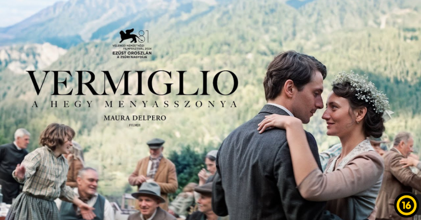 A scene from the film Vermiglio: a wedding reception in the Italian Alps in the 1940s. The married couple dances in the foreground.