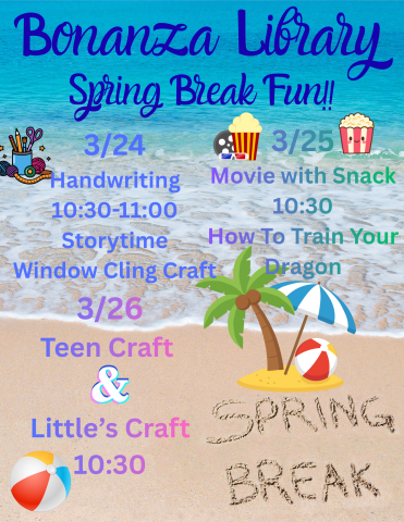 Flyer for Spring Break Activities (see Upcoming events list)