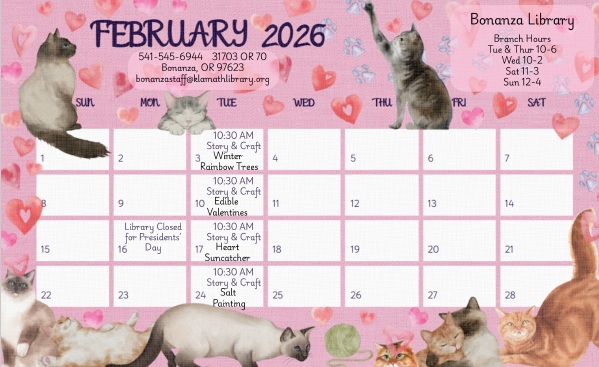 February calendar decorated with cats and hearts