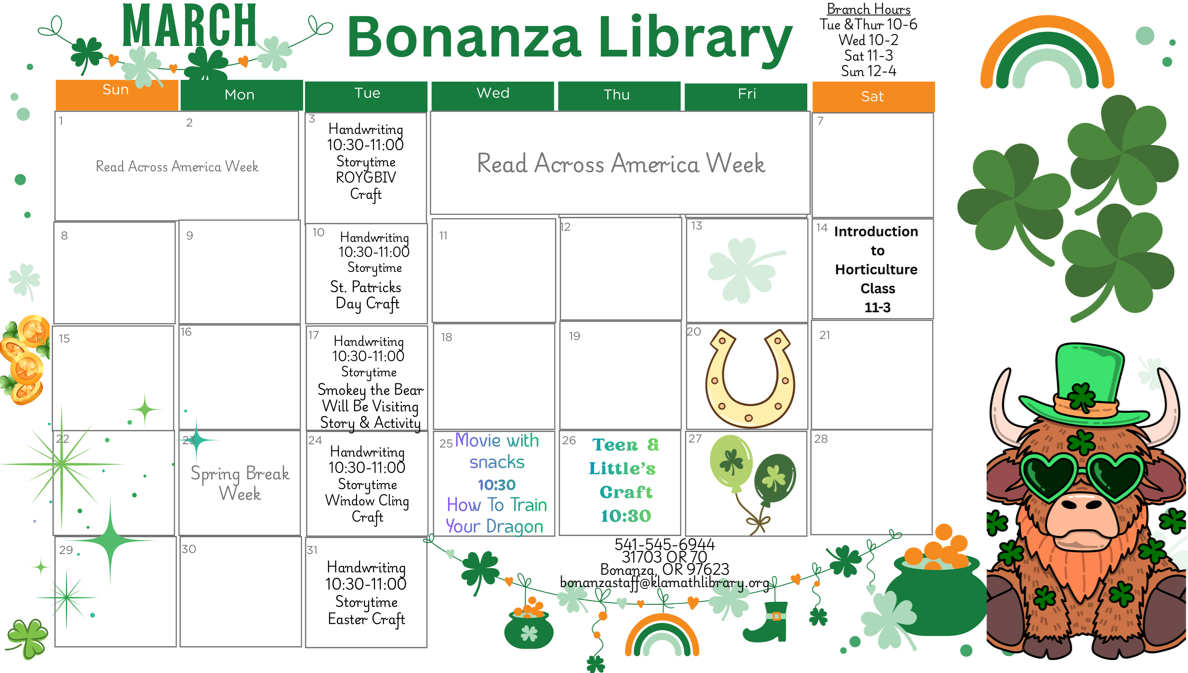 March Activities Calendar with St. Patrick's Day Themes