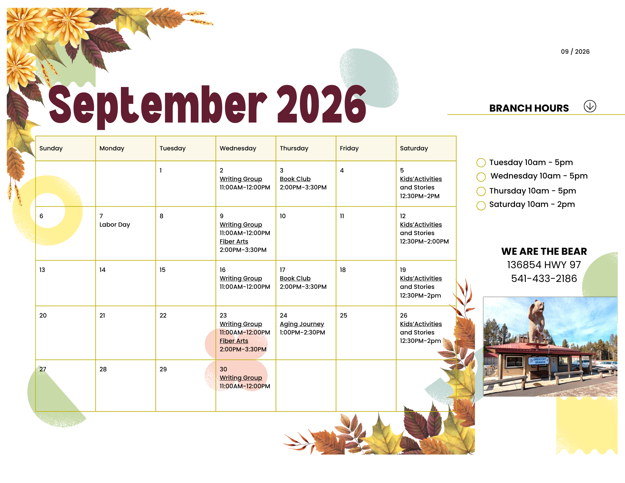 September Calendar of Events