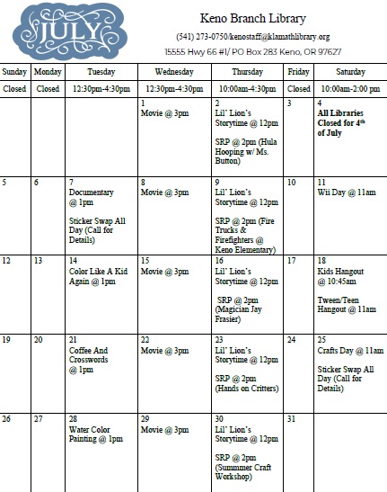 July calendar of events