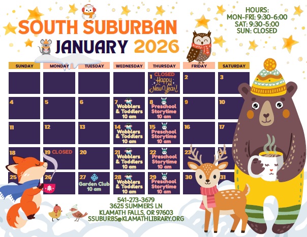January calendar with cartoon animals