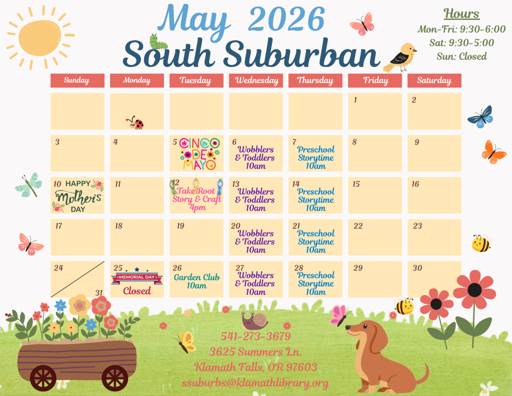 May 2026 calendar with events as listed on website.